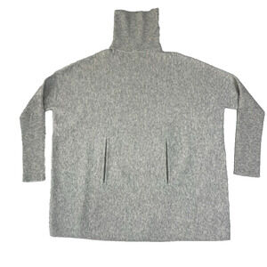 Garnet Hill Sweater Woman Small Gray Merino Wool Cashmere Pockets Turtleneck